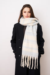 STRIPE BRUSH TASSEL SCARF - BLUE | Vintage Havana Blue