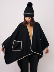 WHIPSTITCH RUANA WITH POCKETS | Vintage Havana Black/Ivory