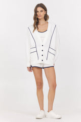 Cloud w/ Piping Cardigan | Vintage Havana White with Navy