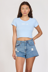 "Surf LA" Surfside Blue Rib Hacci Cropped Tee | Vintage Havana Surfside Blue