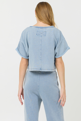Washed Denim Terry Fleece Cropped Shirt | Vintage Havana Washed Denim
