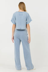 Washed Denim Terry Fleece Cropped Shirt | Vintage Havana Washed Denim