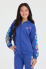 Kids Navy Cropped Full Zip Hoodie w/Crochet | Vintage Havana