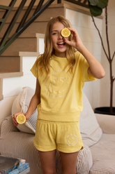 Kids Garment Dye Short with Smile Embroidery | Vintage Havana