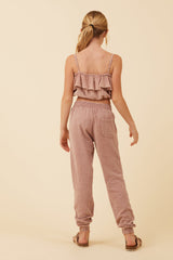 Washed Mauve Texture Ruffle Tube Top | Vintage Havana Washed Mauve