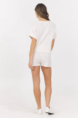 White Summer Sand Short Sleeve Sweater w/ Whipstitch | Vintage Havana White with Summer Sand