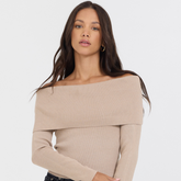 Heather Oatmeal Off Shoulder Sweater | Vintage Havana Oatmeal