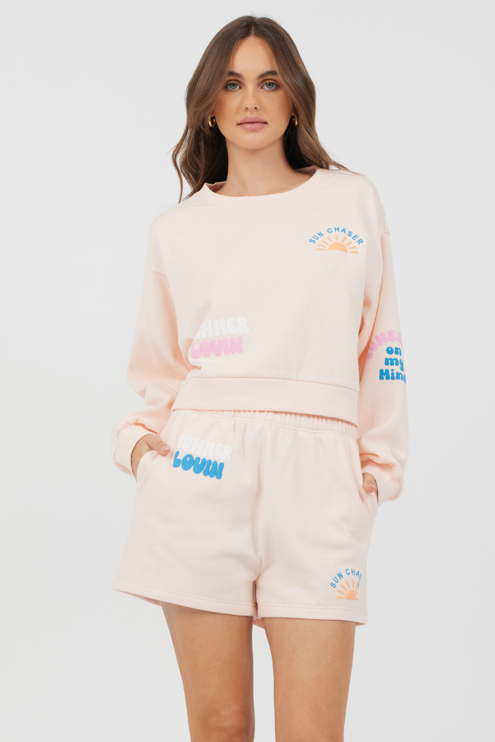 Peach Parfait W/ Multi Puff Print Surf Wash Crewneck | Vintage Havana Peach Parfait
