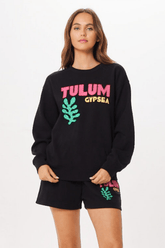 Black Tulum Jet Setter Surf Wash Crewneck | Vintage Havana Black