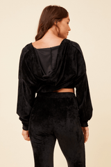 Black Velour Surplice Hoodie | Vintage Havana Black