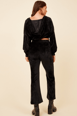 Black Velour Surplice Hoodie | Vintage Havana Black