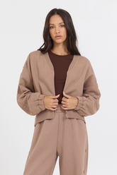 Caramel Latte Brushed Fleece Zip Up W/ Snap Sleeves | Vintage Havana Caramel