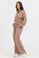 Caramel Latte Brushed Fleece Zip Up W/ Snap Sleeves | Vintage Havana Caramel
