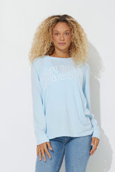 Sky Blue "Bonjour" Pigment Dyed Long Sleeve Tee | Vintage Havana Sky Blue