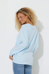 Sky Blue "Bonjour" Pigment Dyed Long Sleeve Tee | Vintage Havana Sky Blue