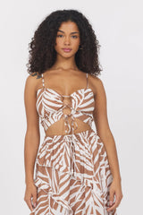 Printed Rayon Cutout Tank | Vintage Havana Bronze Palm Print
