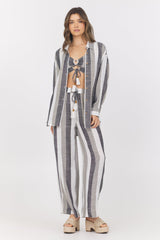 Lightweight Metallic Stripe Button Down | Vintage Havana Black/White/Grey