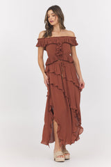 Sedona Sand Ruffle Off Shoulder Top | Vintage Havana Sedona Sand