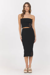 Black Crochet Floral Rib Tube Top | Vintage Havana Black