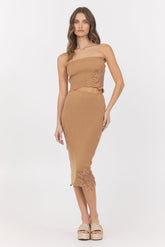 Caramel Crochet Floral Rib Tube Top | Vintage Havana Caramel