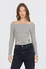 Ivory Black Fitted Off The Shoulder Top | Vintage Havana Ivory