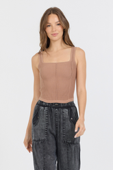 Caramel Rib Knit Corset Top | Vintage Havana Caramel
