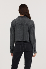 Washed Black Cropped Pocket Detail Shirt | Vintage Havana Washed Black
