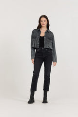 Washed Black Cropped Pocket Detail Shirt | Vintage Havana Washed Black