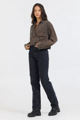 Brown Cropped Pocket Detail Shirt | Vintage Havana Brown