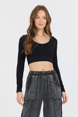 Black Seamless Long Sleeve V Neck | Vintage Havana Black