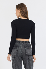 Black Seamless Long Sleeve V Neck | Vintage Havana Black
