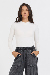 Pale Ivory Seamless Mock Neck Top | Vintage Havana Pale Ivory