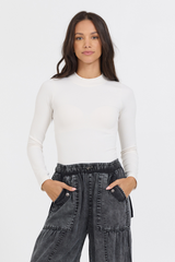 Pale Ivory Seamless Mock Neck Top | Vintage Havana Pale Ivory