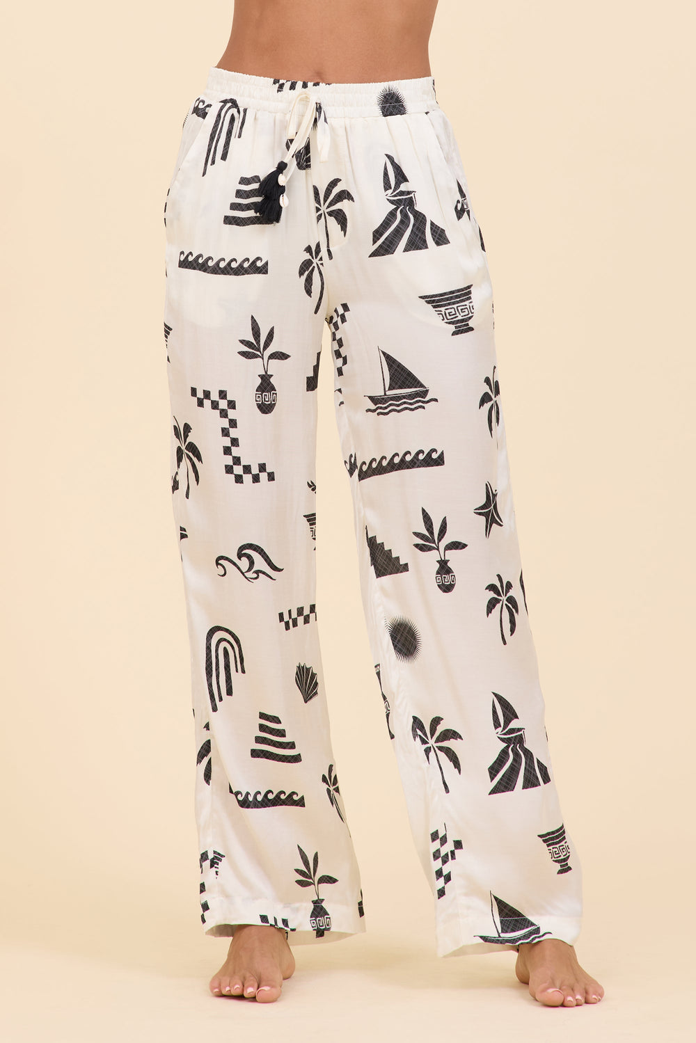 SURF Beach Vibe Printed Satin Wide Leg Pant | Vintage Havana Beach