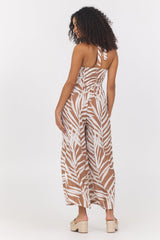 Printed Rayon Halter Jumpsuit | Vintage Havana Bronze Palm Print