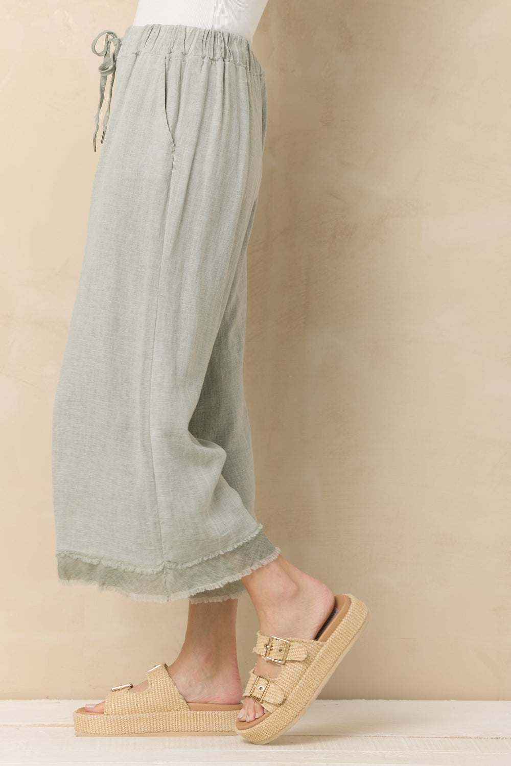 Drapey Linen Flowy Pant | Vintage Havana Sage