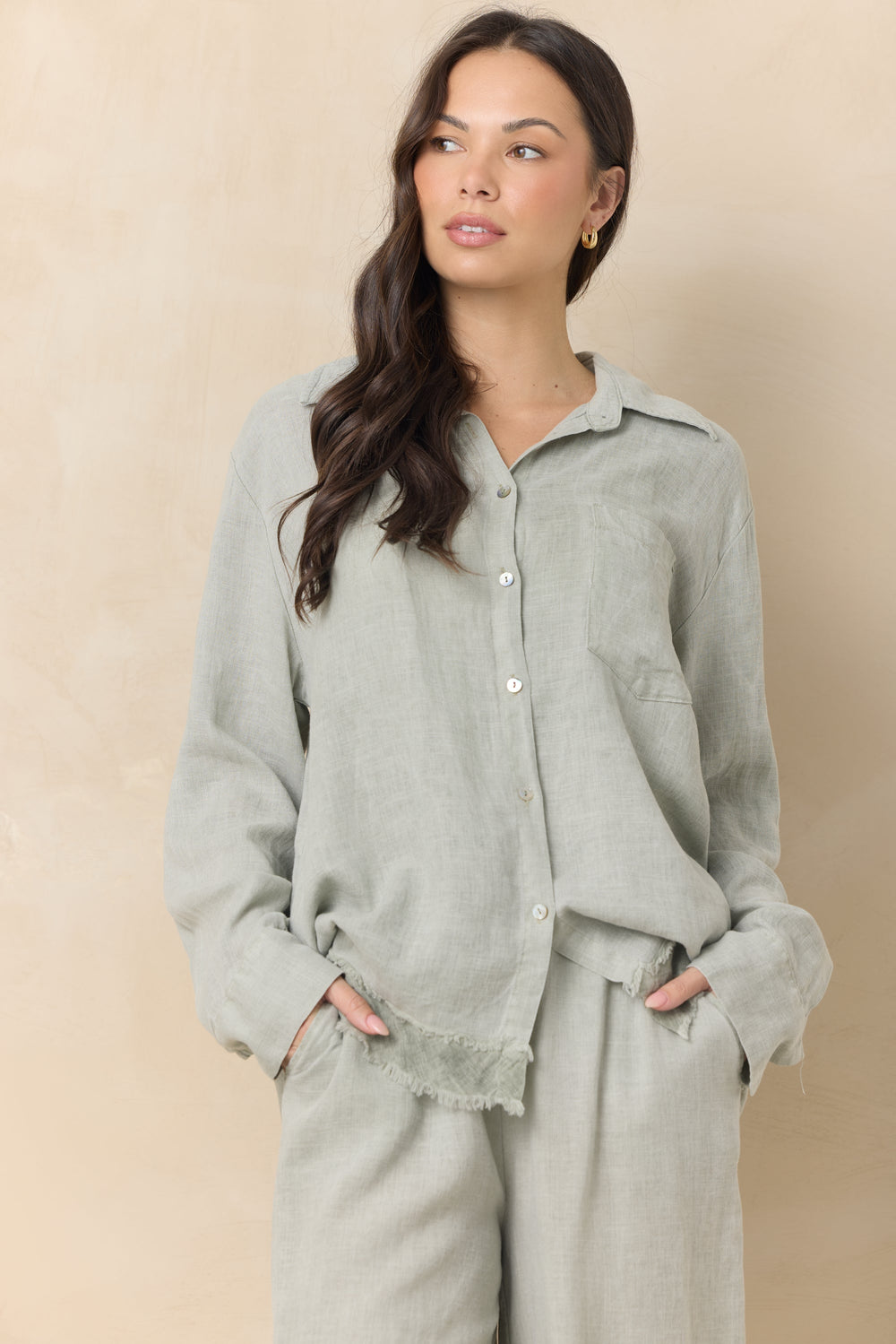 Drapey Linen Button Down | Vintage Havana Sage