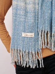 BOUCLE CHECK TASSEL SCARF - BLUE | Vintage Havana Blue