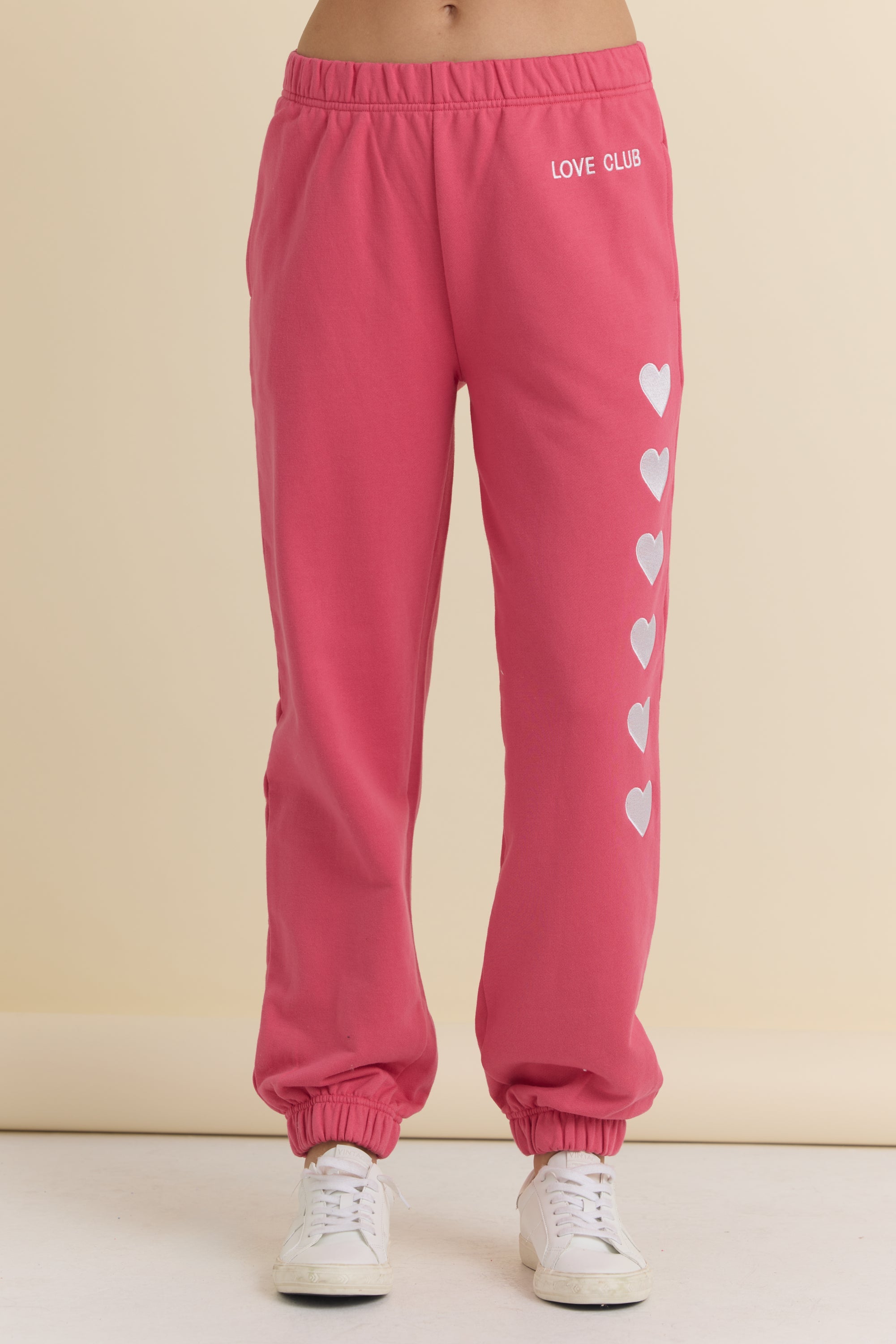 Heart Embroidered French Terry Joggers | Vintage Havana