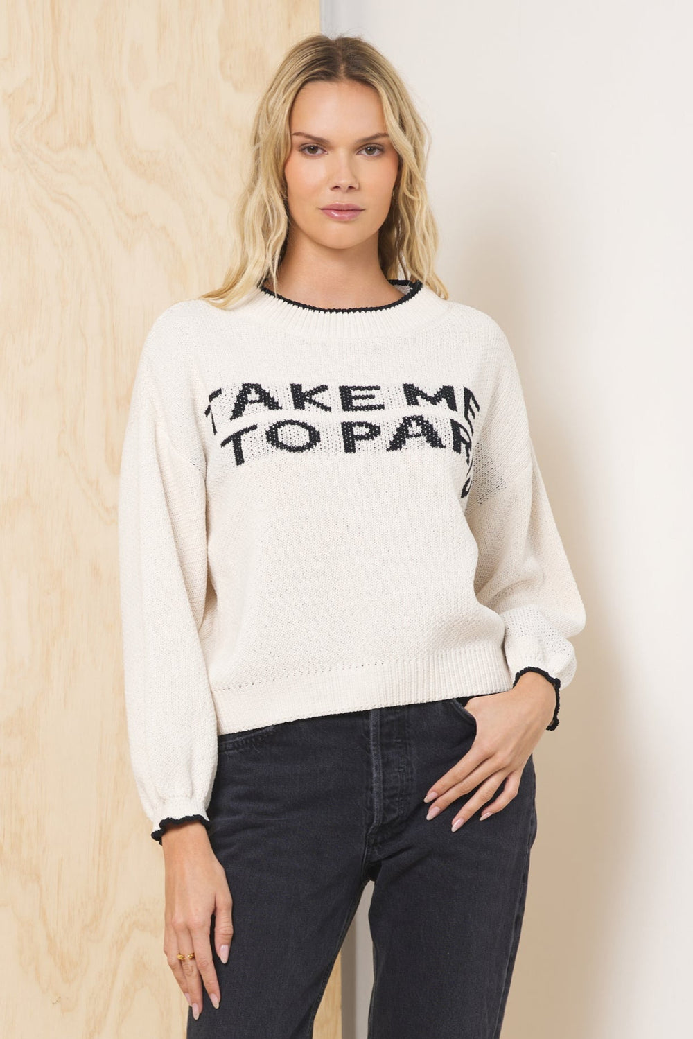 “Take Me To Paris” Jacquard Sweater | Vintage Havana Ivory w/ Black