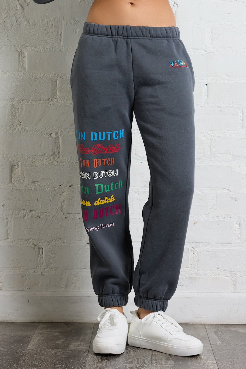Von Dutch Jogger with Multi Print | Vintage Havana Washed Black