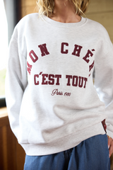 Comfort Fleece Crew with Applique | Vintage Havana Ash Grey