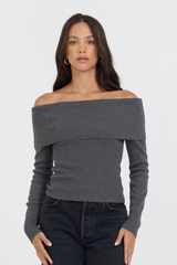Heather Charcoal Off Shoulder Sweater | Vintage Havana Heather Charcoal
