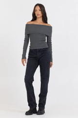 Heather Charcoal Off Shoulder Sweater | Vintage Havana Heather Charcoal