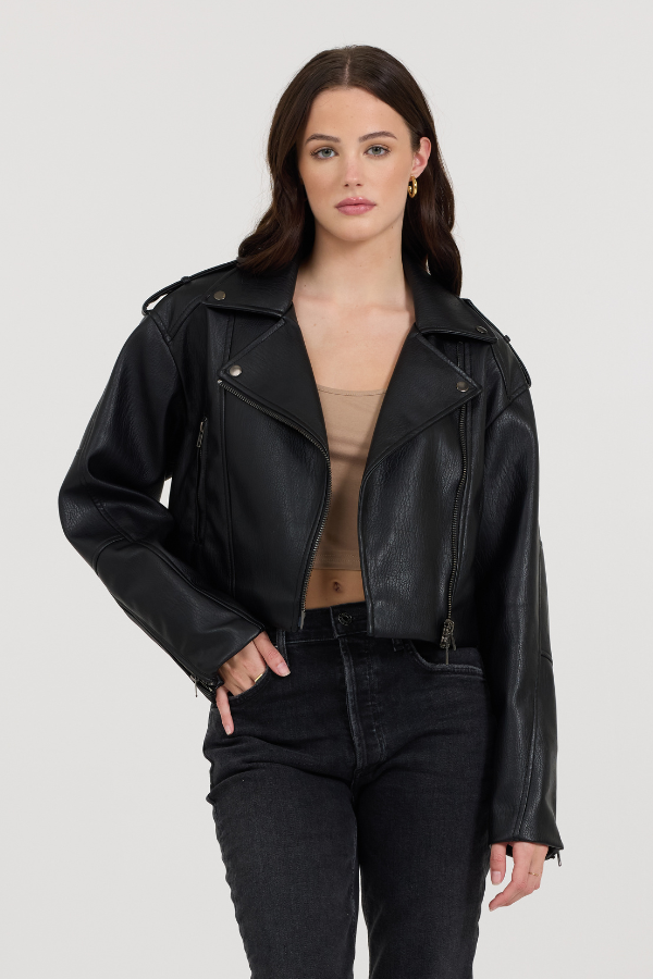 Black Leather Moto Jacket | Vintage Havana Black