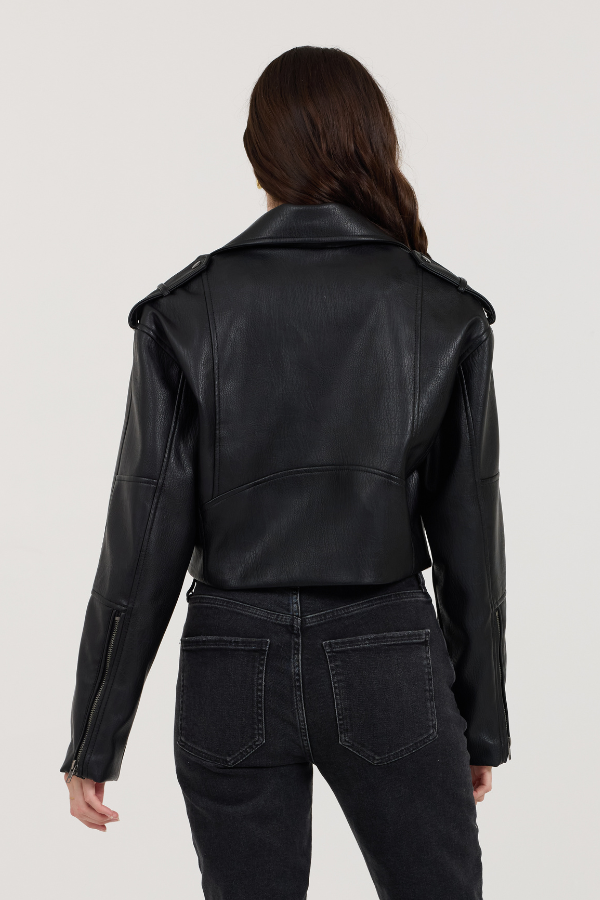 Black Leather Moto Jacket | Vintage Havana Black