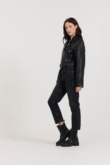 Black Leather Moto Jacket | Vintage Havana Black