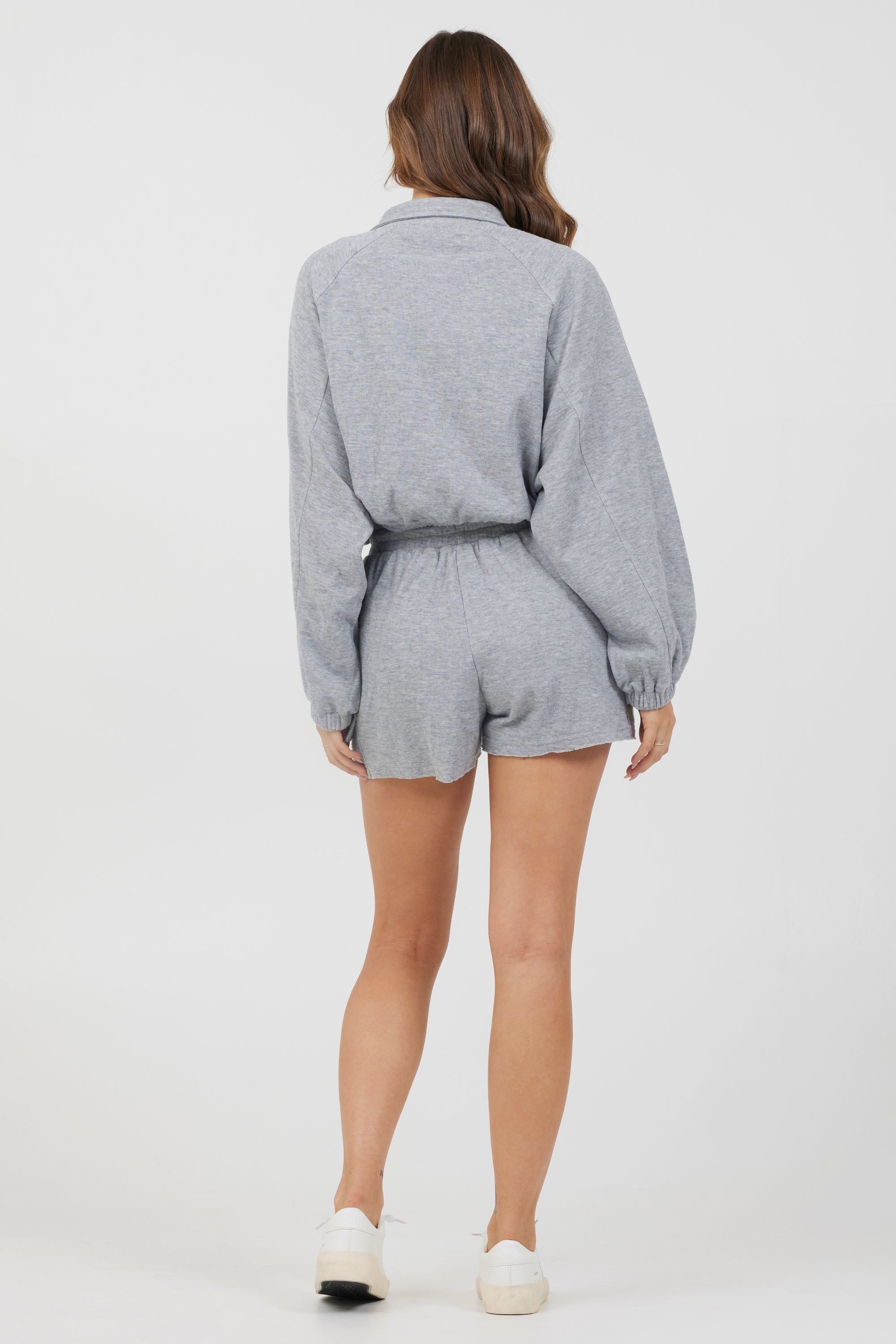 Heather Grey Bounded Textured Jersey Zip Up W/ Tie | Vintage Havana Heather Grey