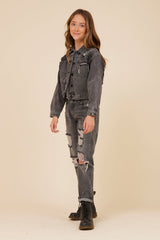 RHINESTONE FRINGE BLACK DENIM JACKET | Vintage Havana DENIM