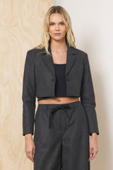Faux Leather Cropped Blazer | Vintage Havana Asphalt